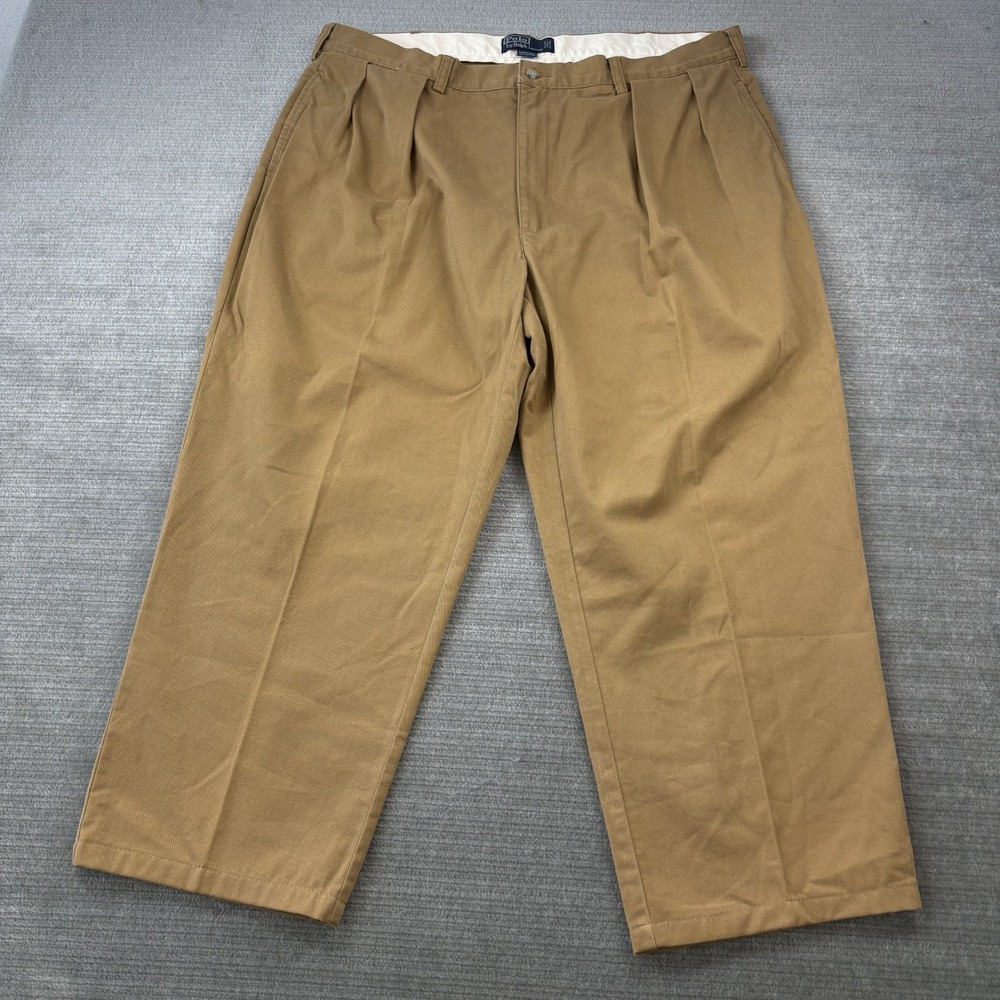 Vintage Polo Ralph Lauren Pant Mens 40x26 Beige Doubled Pleated Chino Baggy Y2K
